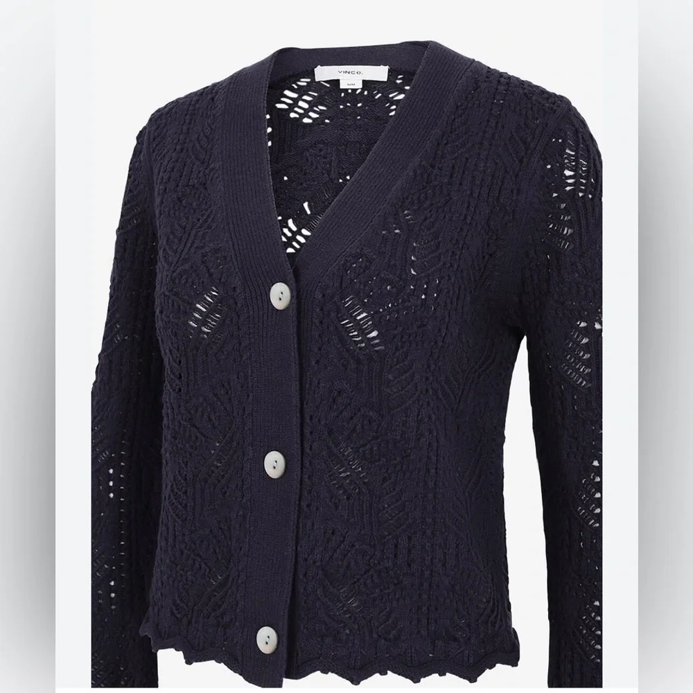 Vince Open Stitch Cardigan in Coastal Blue - Picture 2 of 7